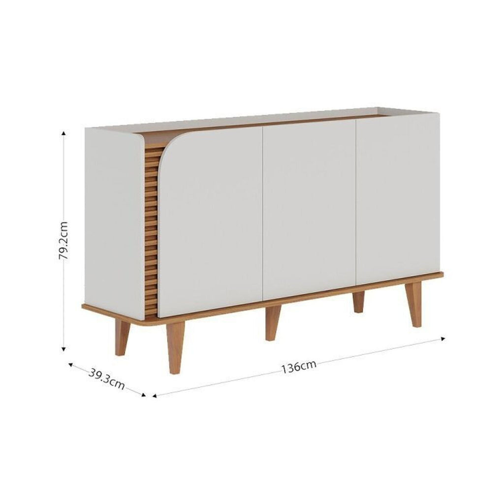 Conjunto Sala de Estar Completa Jurerê Home Maceió para TV Até 65 Polegadas Buffet e Cristaleira 4 Portas Colibri Branco Off White Matte/Freijó