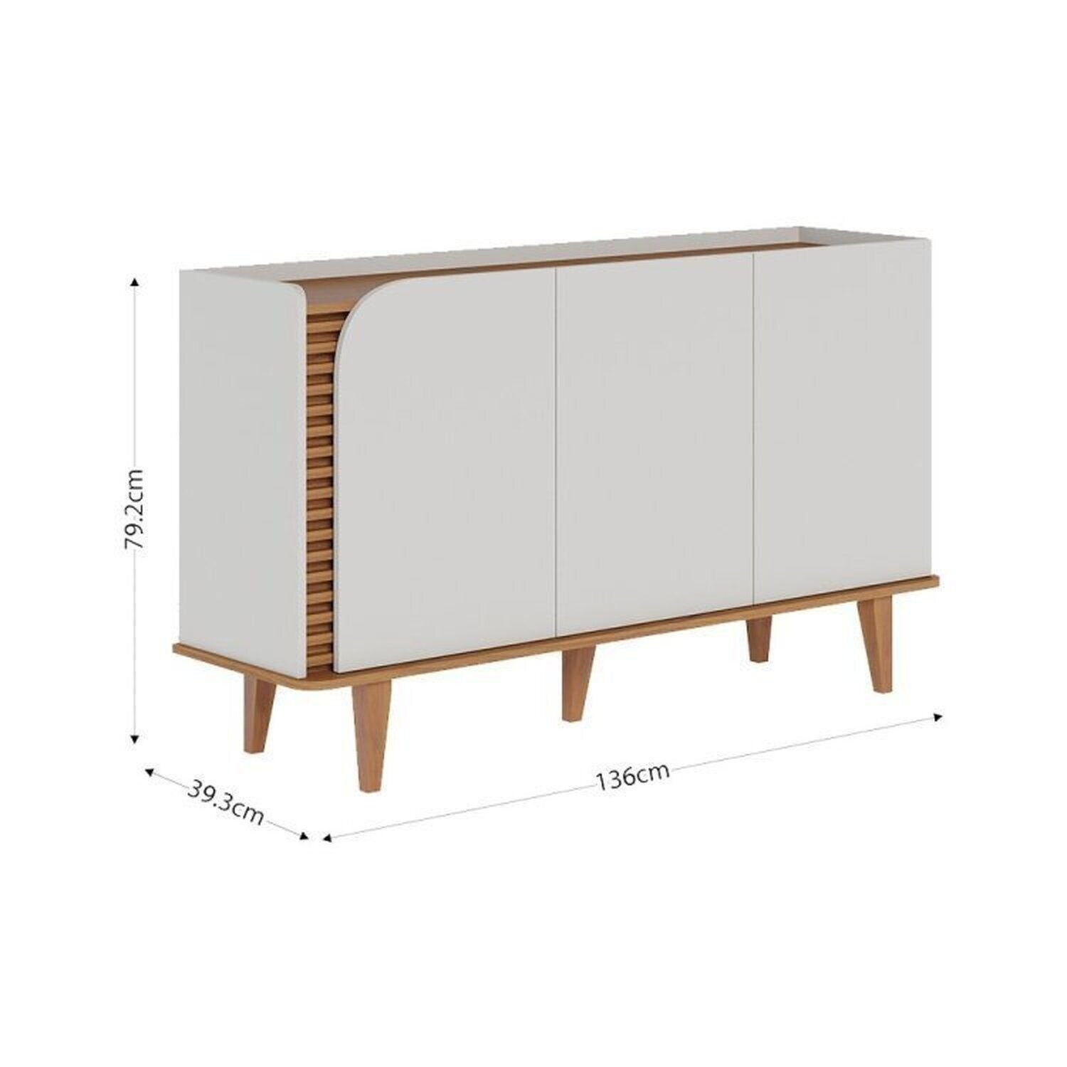 Conjunto Sala de Estar Completa Jurerê Home Maceió para TV Até 65 Polegadas Buffet e Cristaleira 4 Portas Colibri Branco Off White Matte/Freijó