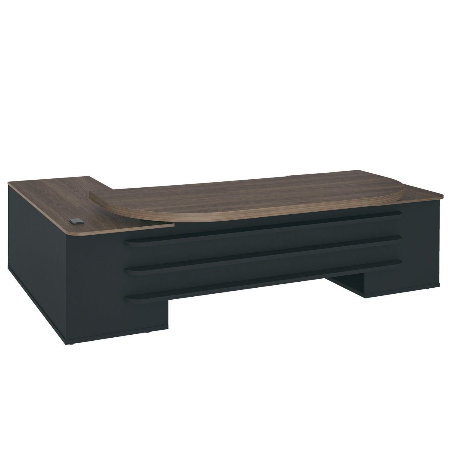 Escrivaninha Mesa Escritório Presidente Tamburato 4 Gavetas 2 Portas 258,2cm Charuto e Preto Artany