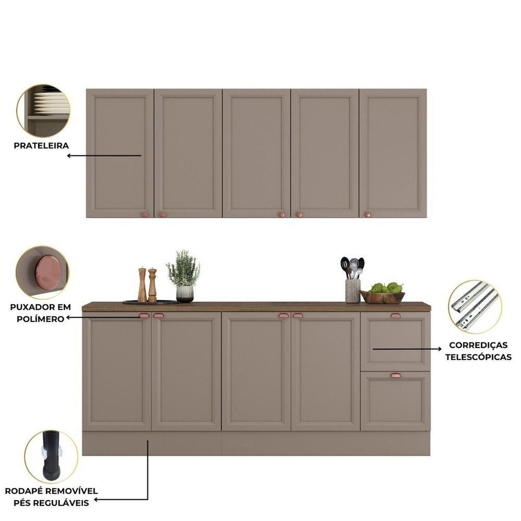 Cozinha Completa Modulada Americana 4 Peças com Balcão Tampo e 2 Gavetas Unna Yescasa