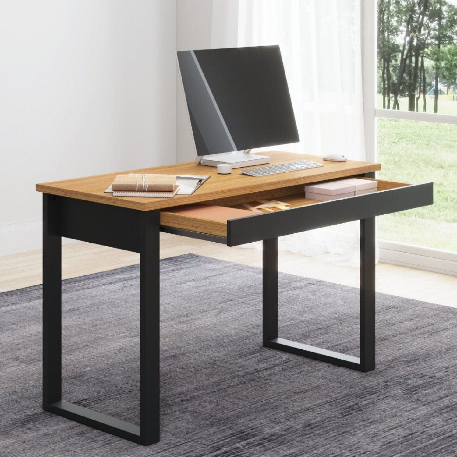 Escrivaninha Mesa Escritório Industrial 100% MDF 118cm F24 Pradel Móveis