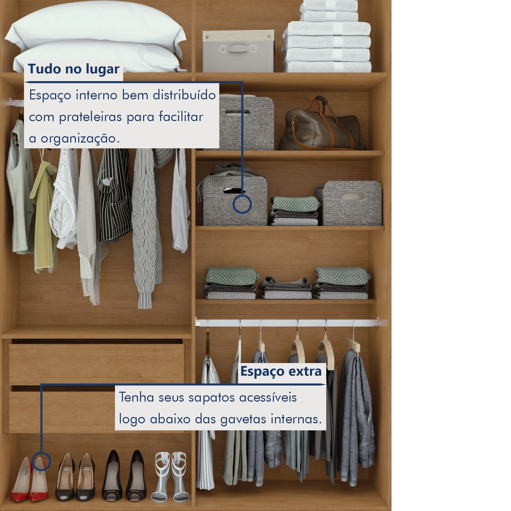 Guarda-Roupa Solteiro 4 Portas 2 Gavetas Alonzo Móveis Lopas 100% MDF 153.5cm Marrom Amêndoa Clean/Branco