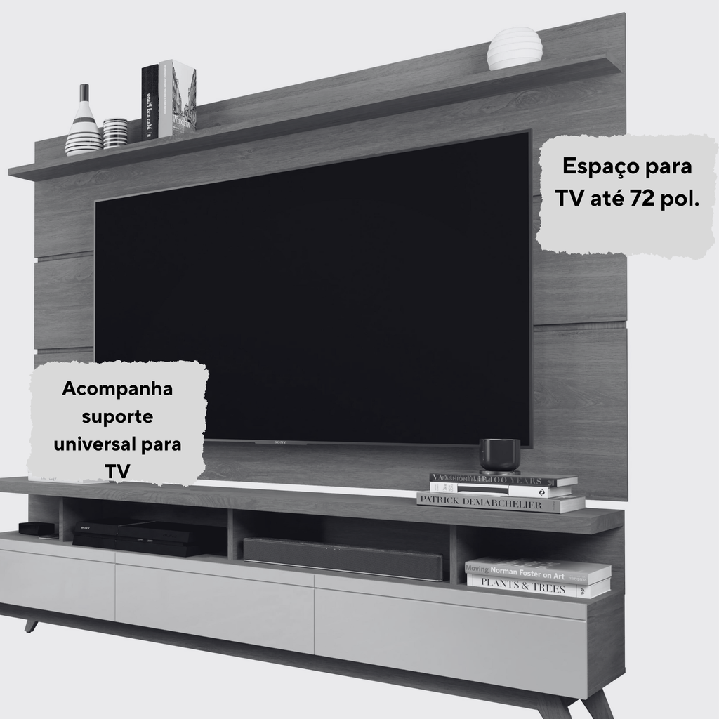 Rack com Painel Sala de Estar Vivare para TV até 72 Polegadas 180cm 3 Gavetas Giga Moveis Off White/Nature