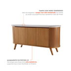Buffet Aparador 3 Portas Ripado com Vidro e Pés Madeira Maciça 164cm Luna LJ Móveis Castanho Cinamomo/Off White
