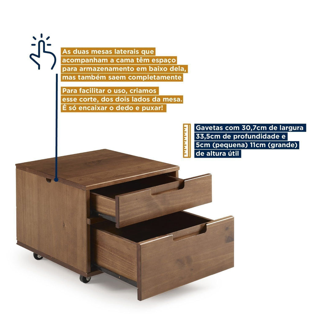 Cama Casal Multifuncional Madeira Maciça Irara CabeCasa MadeiraOriginals Marrom/Caramelo