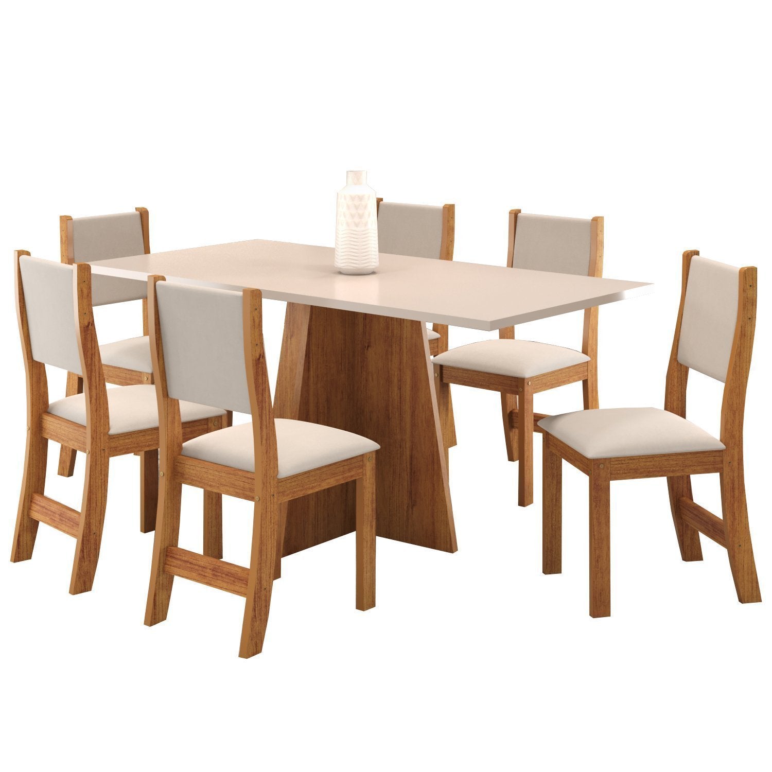 Conjunto de Jantar Mesa Retangular Jacarta com 6 Cadeiras Sol Viero Bege/Mel/Blonde/Marfim