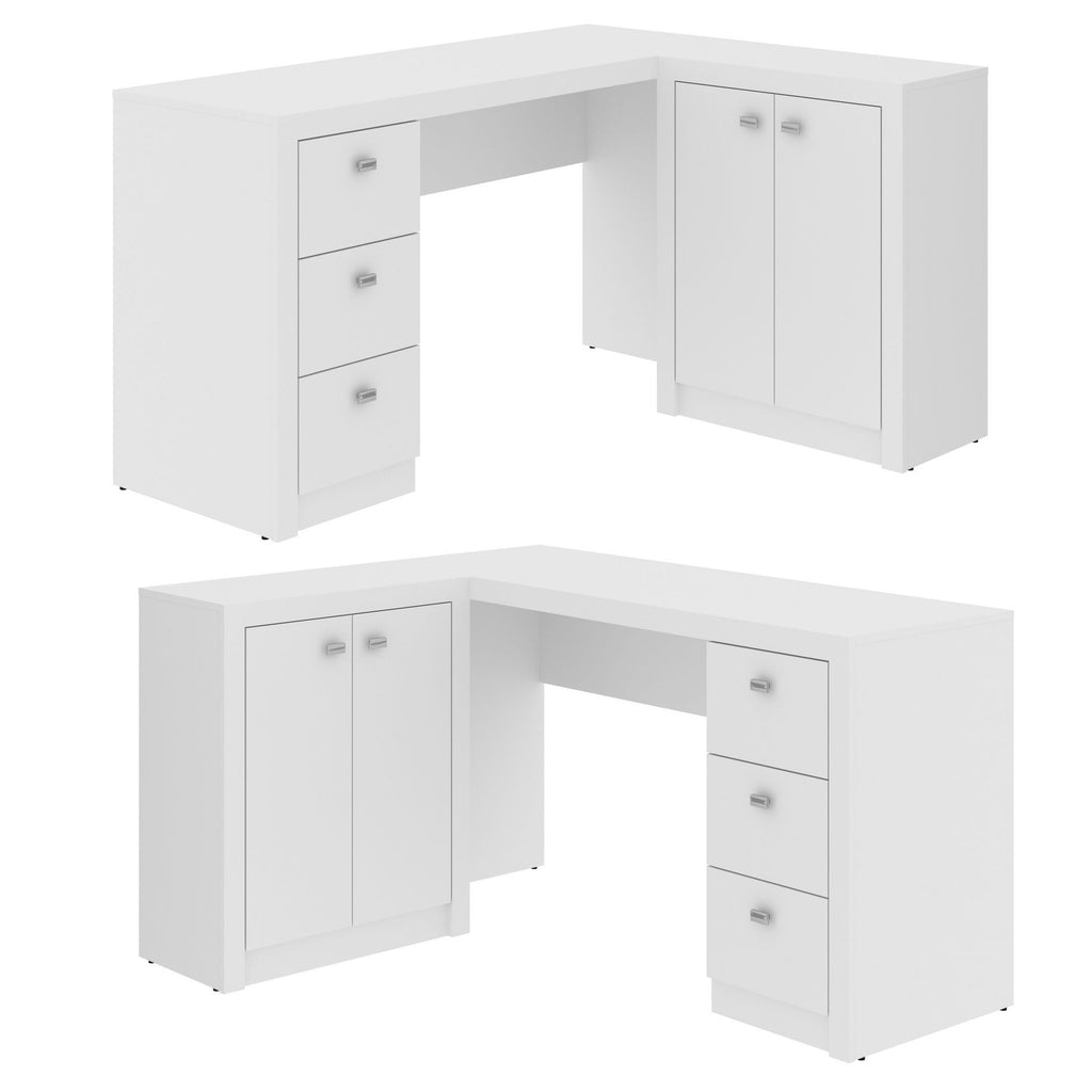 Escrivaninha Mesa Escritório em L com Armários ME4100 3 Gavetas 136cm Tecno Mobili