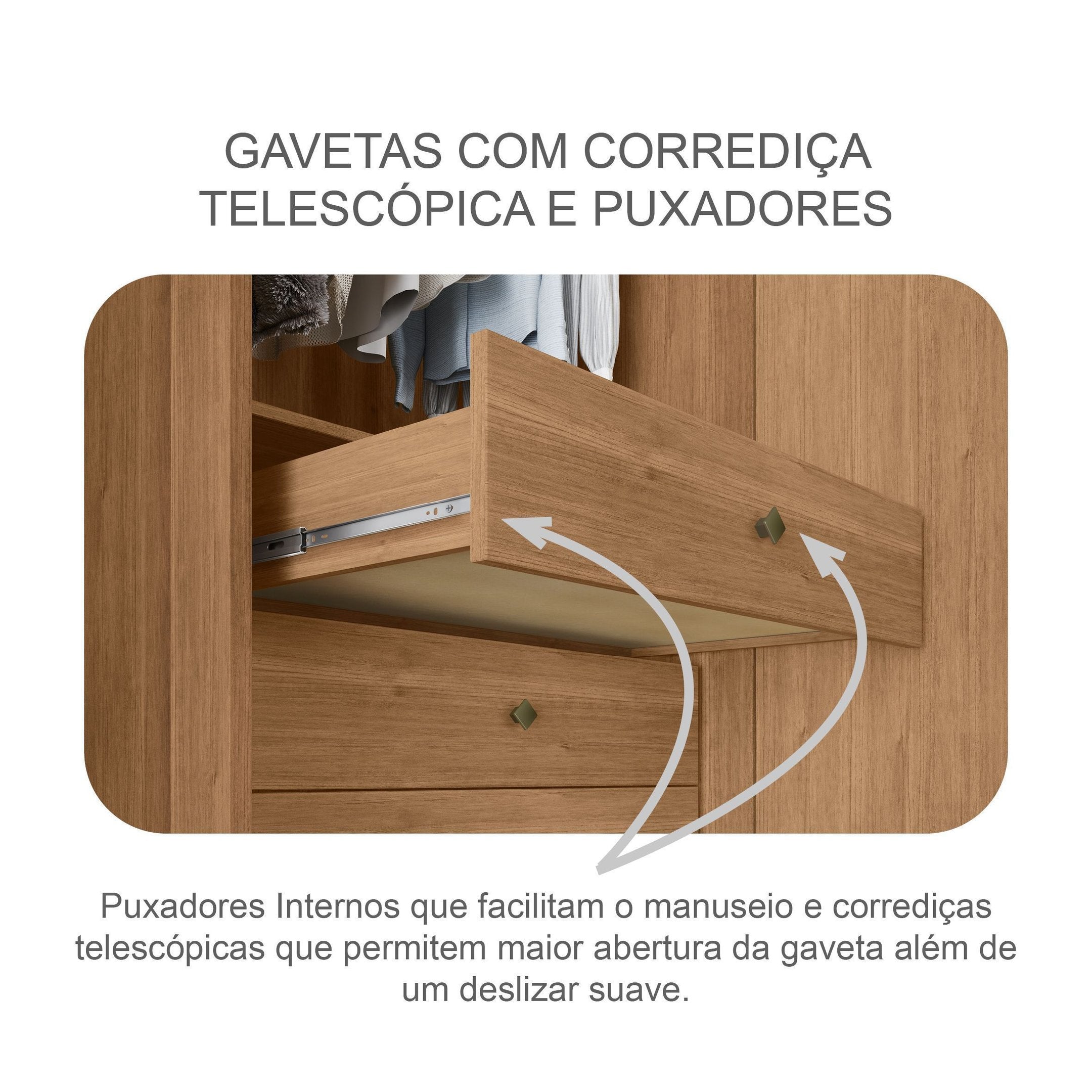 Guarda-Roupa Casal 3 Portas de Correr 6 Gavetas Vegas Novo Horizonte 100% MDF Cumaru Fendi