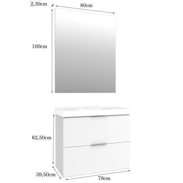Conjunto para Banheiro Gabinete com Cuba e Espelheira Pietra Móveis Bosi 80cm Branco/Brilho