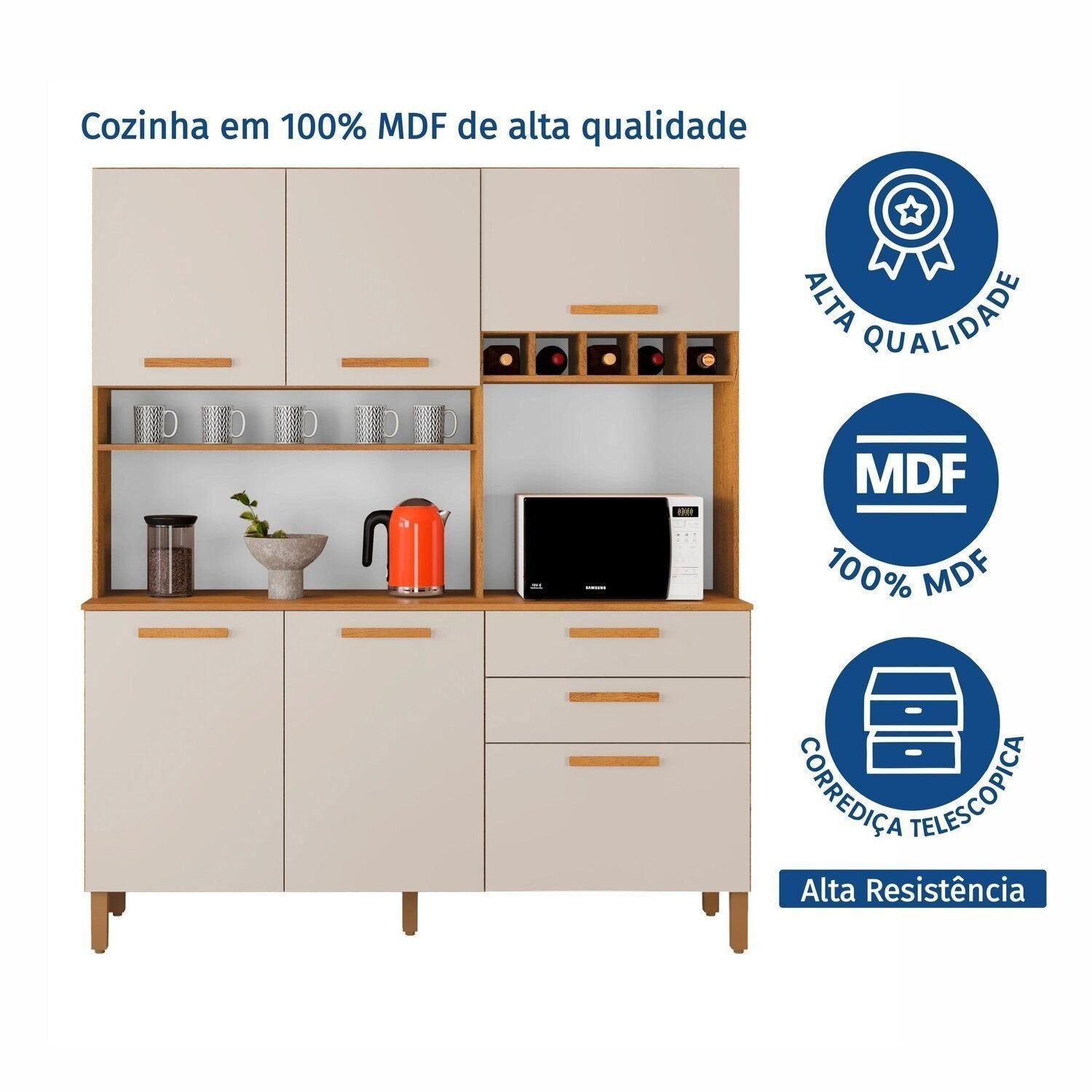 Armário de Cozinha Athenas 6 Portas 2 Gavetas 100% MDF Yescasa