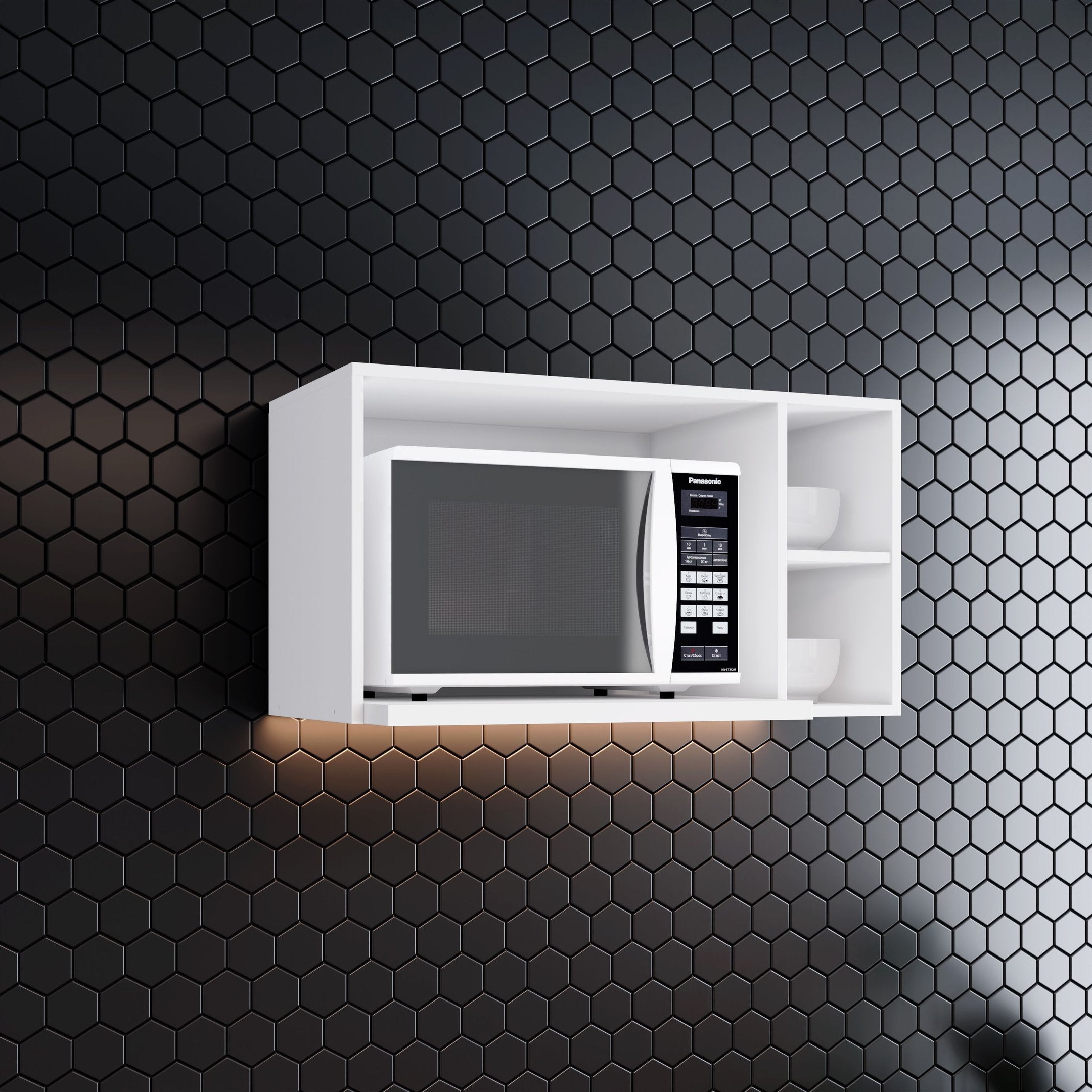 Armário Aéreo para Micro-ondas 3 Nichos 80cm Emily Espresso Móveis Branco/HP