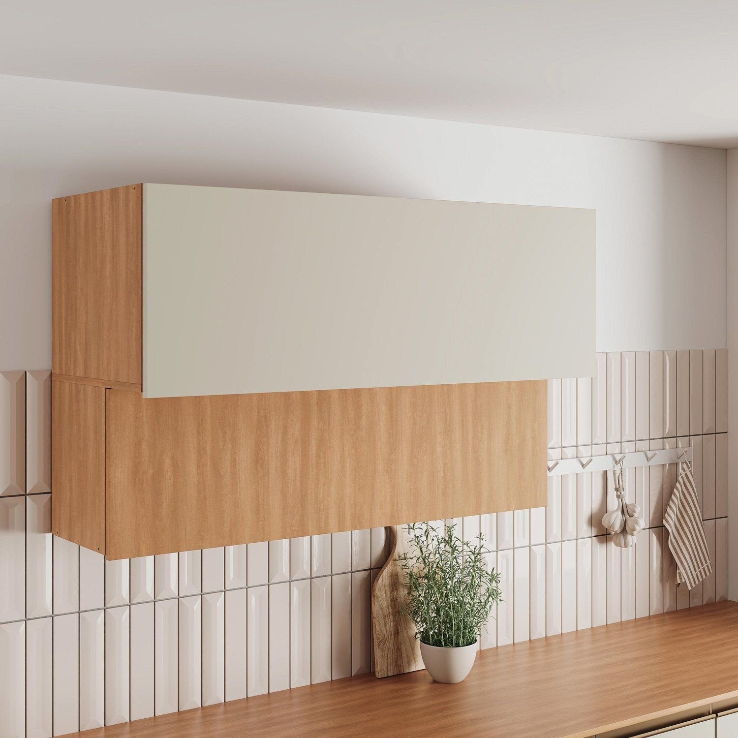Armário Aéreo 2 Portas Basculantes 120cm Aroeira CabeCasa MadeiraOriginals Cinza/Sereno/Cedro