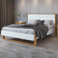 Cama Queen com LED e Pés Flutuantes Freetown Móveis Lopas Marrom Amêndoa Clean/Branco
