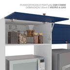 Cozinha Completa Modulada Pérola 4 Peças Torre Quente Aéreo 3 Portas Balcão 2 Gavetas Basculante Azul/Branco 270,2x219,4x52cm