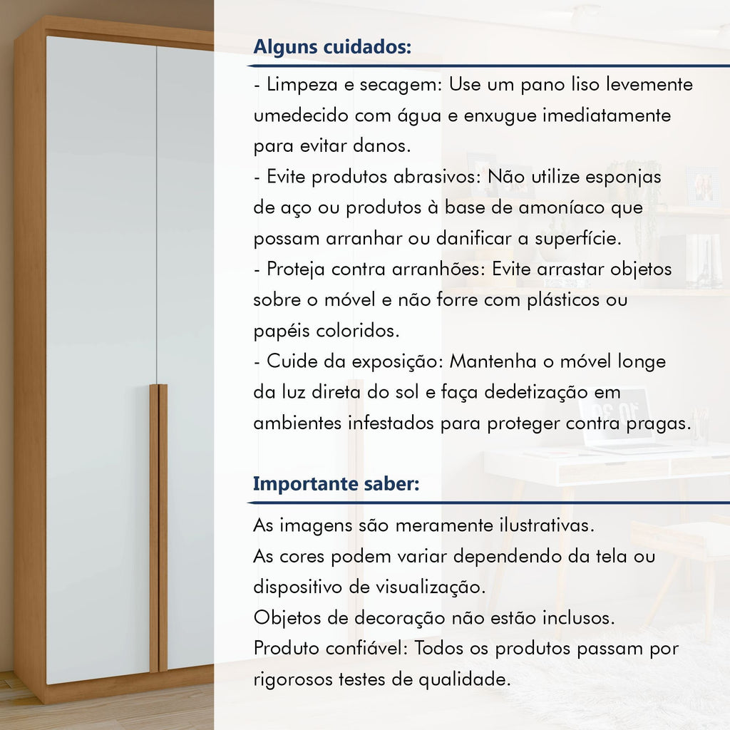Guarda-Roupa Solteiro 4 Portas 2 Gavetas Alonzo Móveis Lopas 100% MDF 153.5cm Marrom Amêndoa Clean/Branco