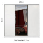 Guarda-Roupa Casal 100% MDF Madesa Zurique 3 Portas de Correr com Espelho
