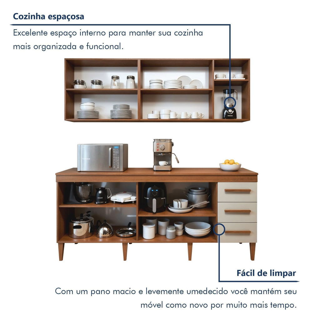 Cozinha Completa Modulada 9 Portas 3 Gavetas Atenas Kaiki Móveis Branco