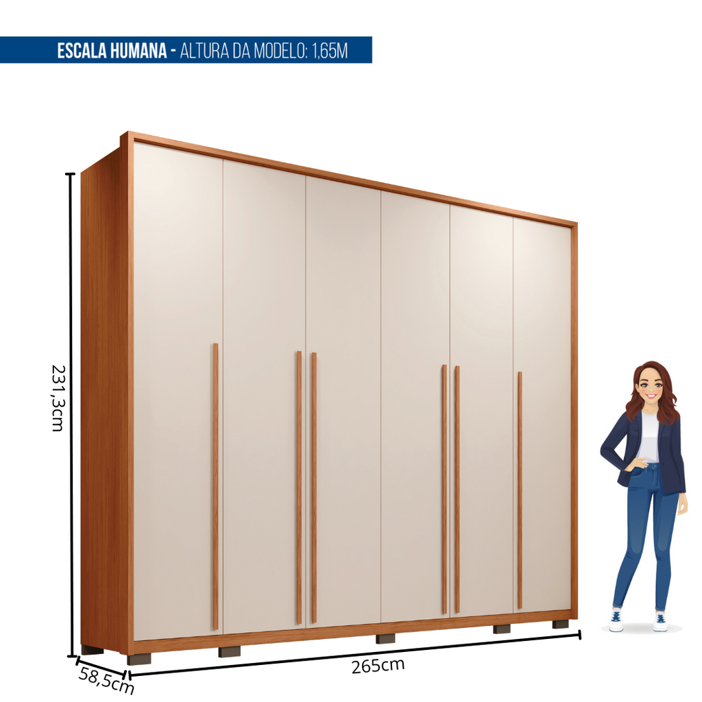Guarda-Roupa Casal 6 Portas 6 Gavetas Suburban Gold Espresso Móveis 100% MDF Marrom/Freijo/Off White