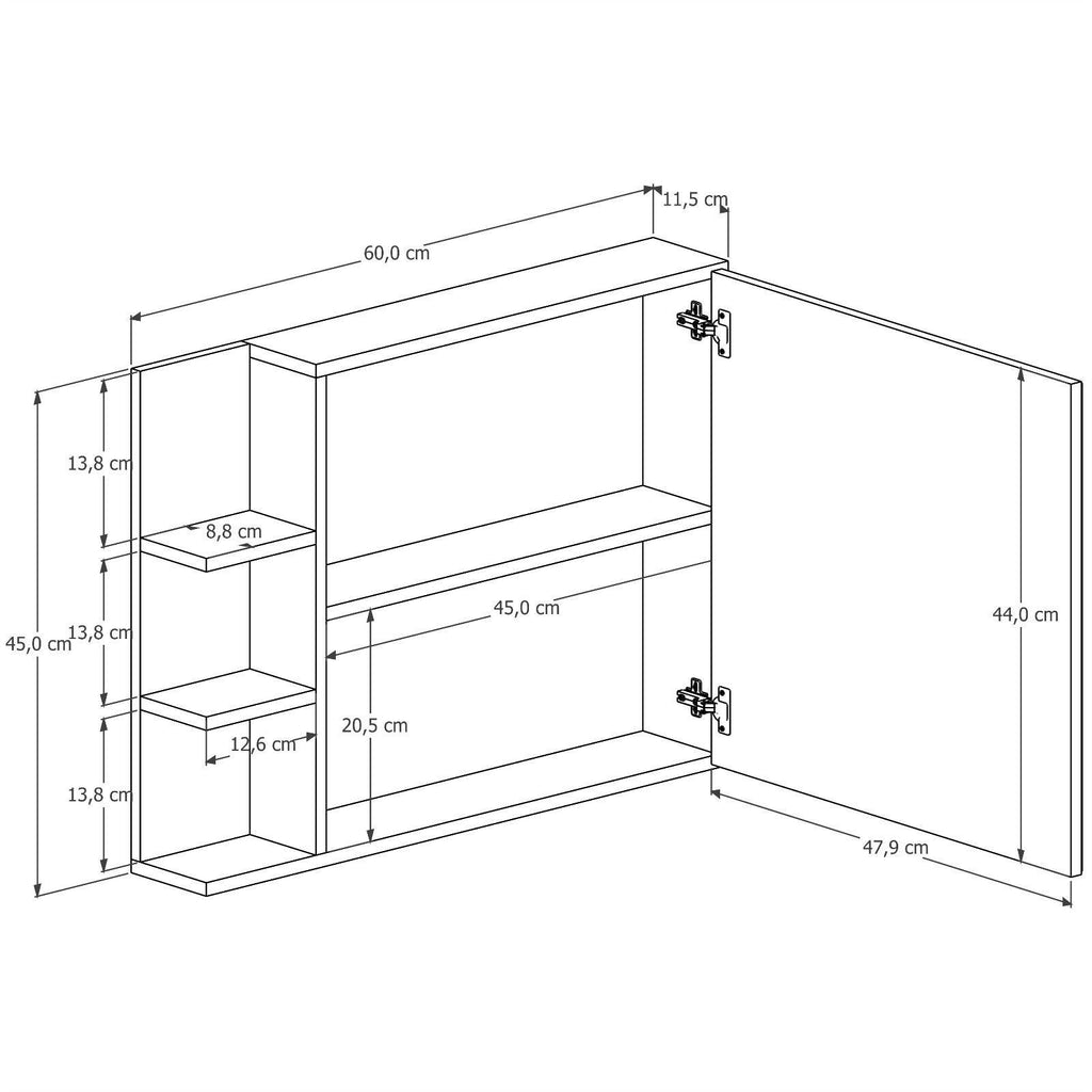Espelheira Suspensa para Banheiro Iris J2L com Porta Espelhada e Nichos 60cm Preto