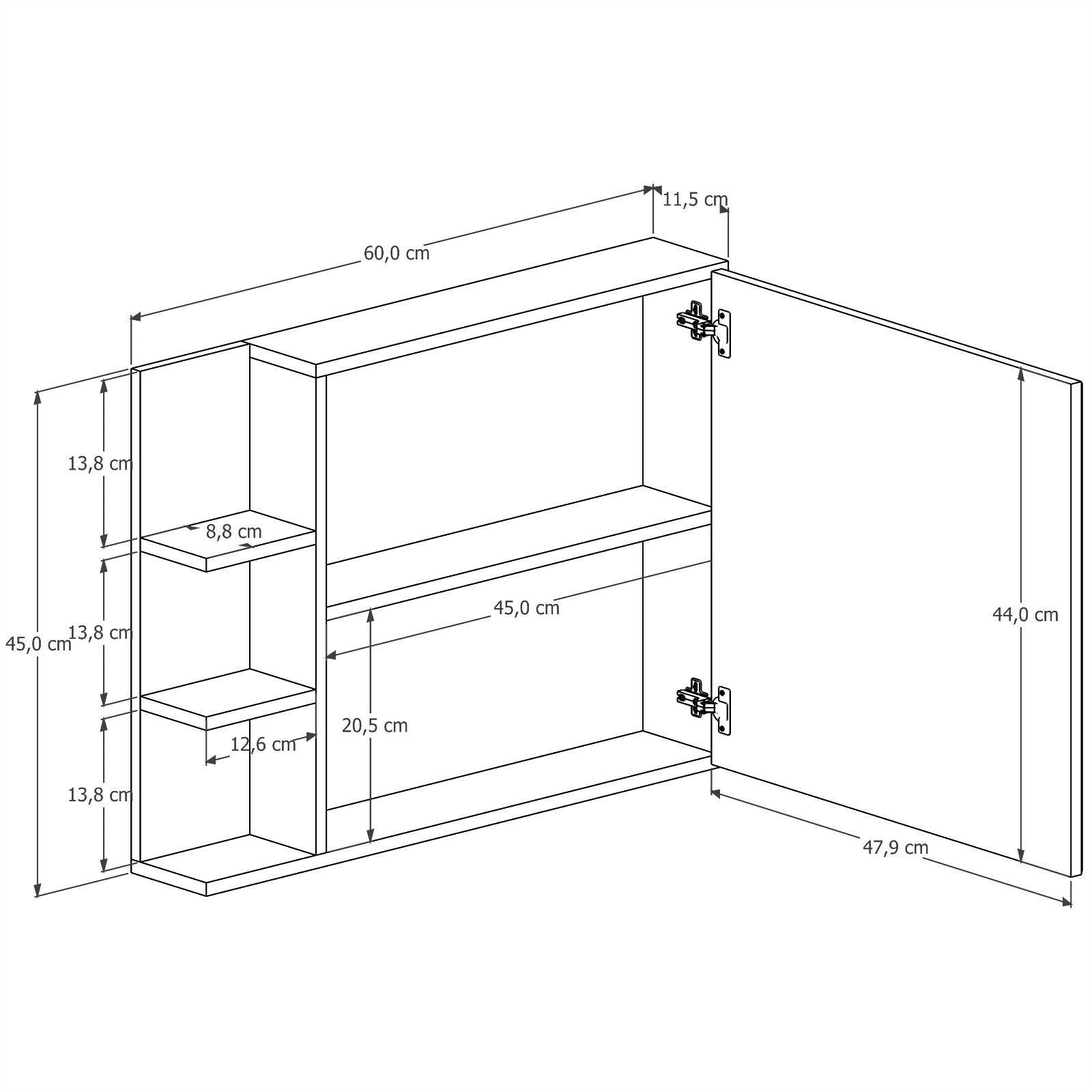 Espelheira Suspensa para Banheiro Iris J2L com Porta Espelhada e Nichos 60cm Preto