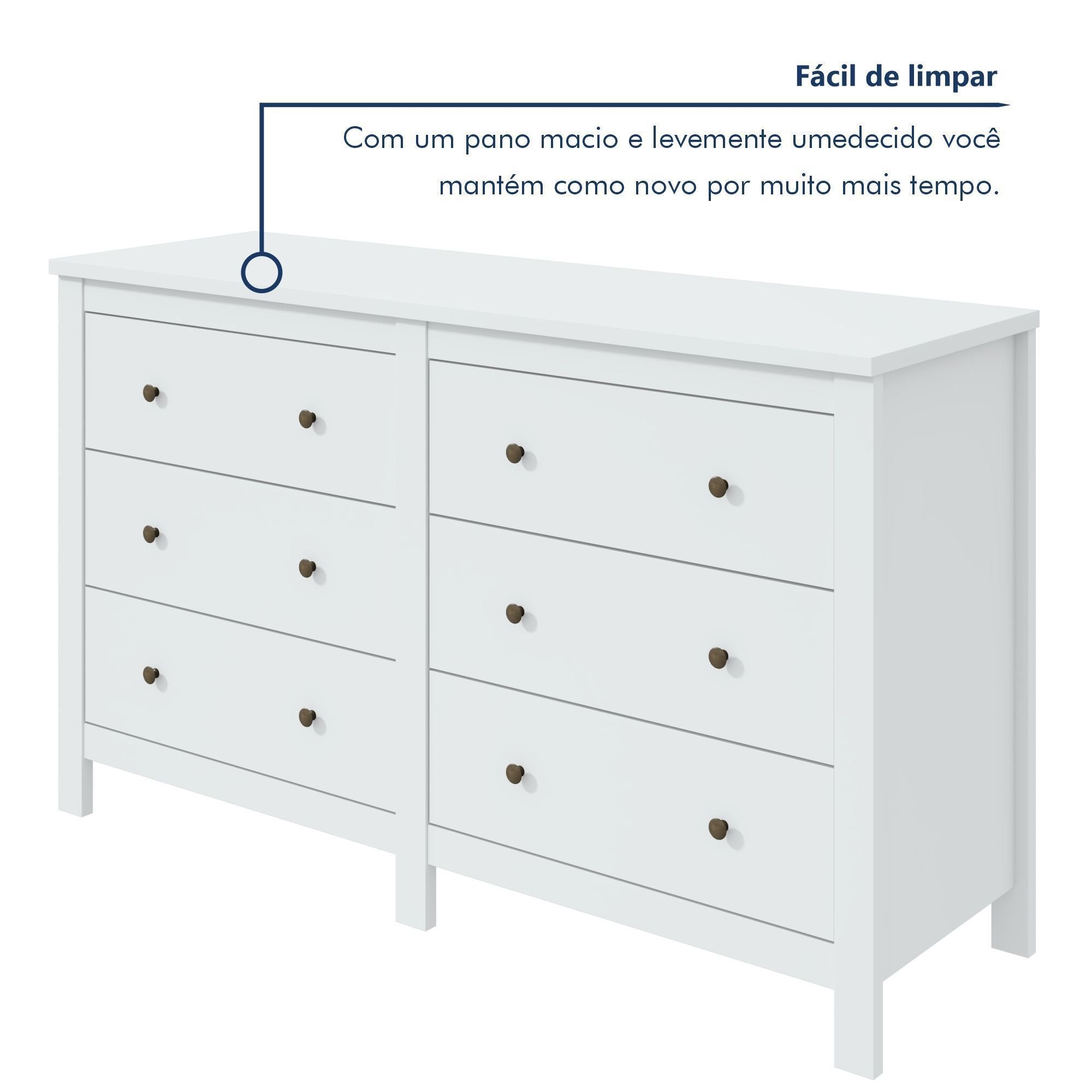 Cômoda para Quarto 6 Gavetas Estilo Clássico MDF Maggiore New 162cm Espresso Móveis Branco