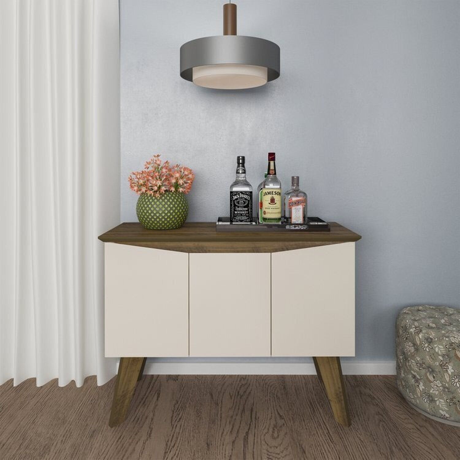 Conjunto 3 Peças Sala de Estar Mesa de Centro Lucca Buffet Oásis Rack Lumina Pinho/Off White Artely