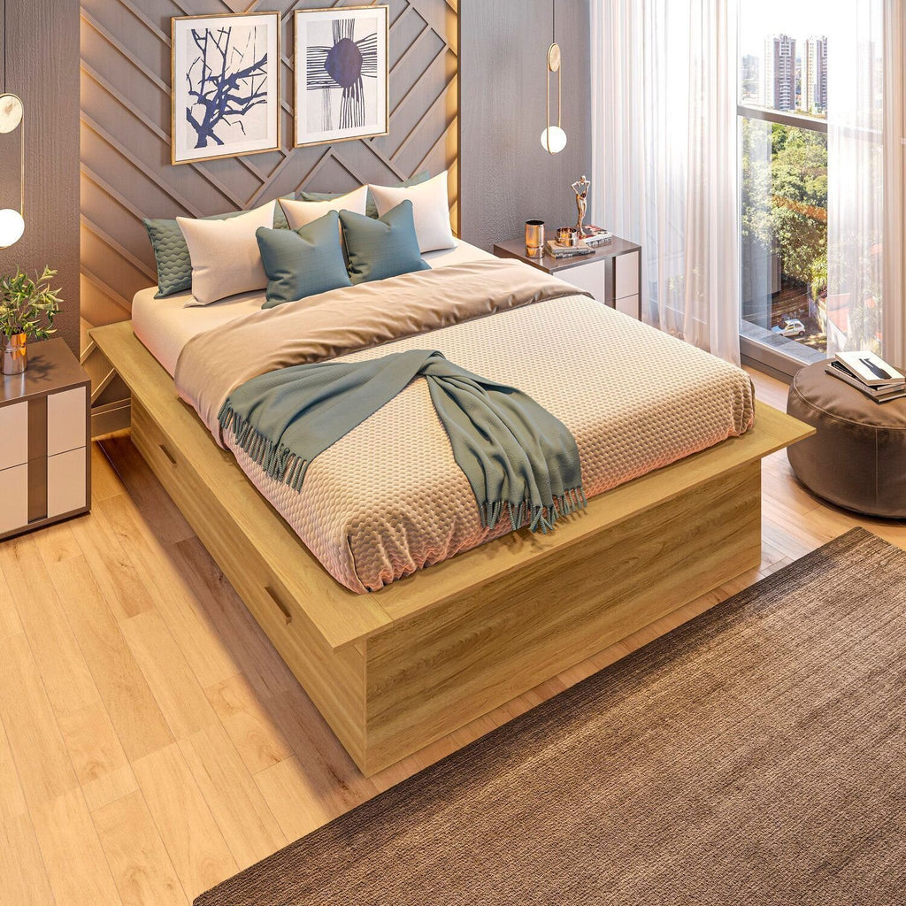 Cama Casal/Queen Adulto com 4 Gavetas Gades Yescasa Marrom/Freijó