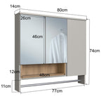 Armário Espelheira para Banheiro Olívia FAEMA 3 Portas com Nicho e Toalheiro 80cm Bege/Mel/Arenas