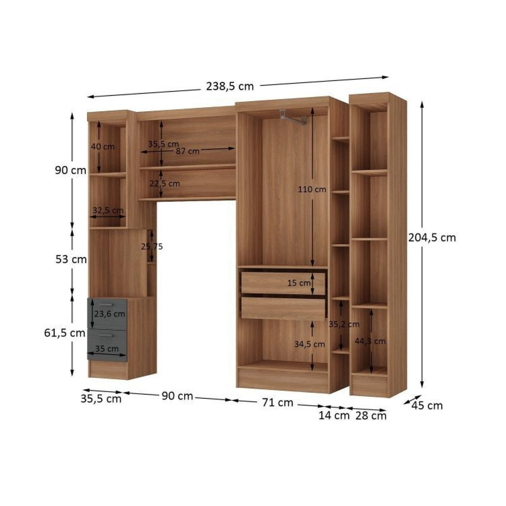 Conjunto Modulado de Quarto Infantil 4 Peças Ella Yescasa MDP Nogal e Grafite