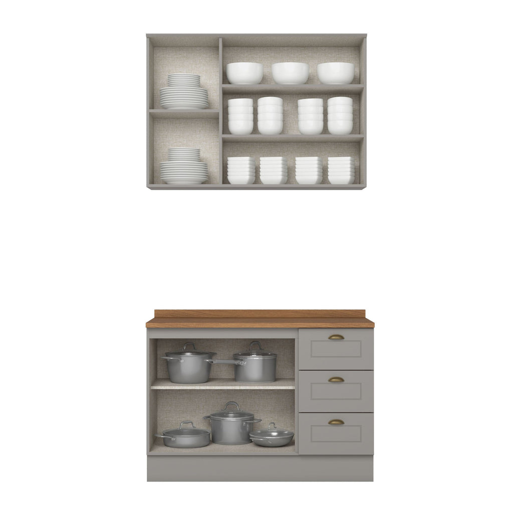 Cozinha Compacta 2 Peças 100% MDF com Balcão Pia e Tampo Cinza/Nature Americana Henn 913398