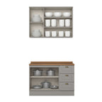 Cozinha Compacta 2 Peças 100% MDF com Balcão Pia e Tampo Cinza/Nature Americana Henn 913398
