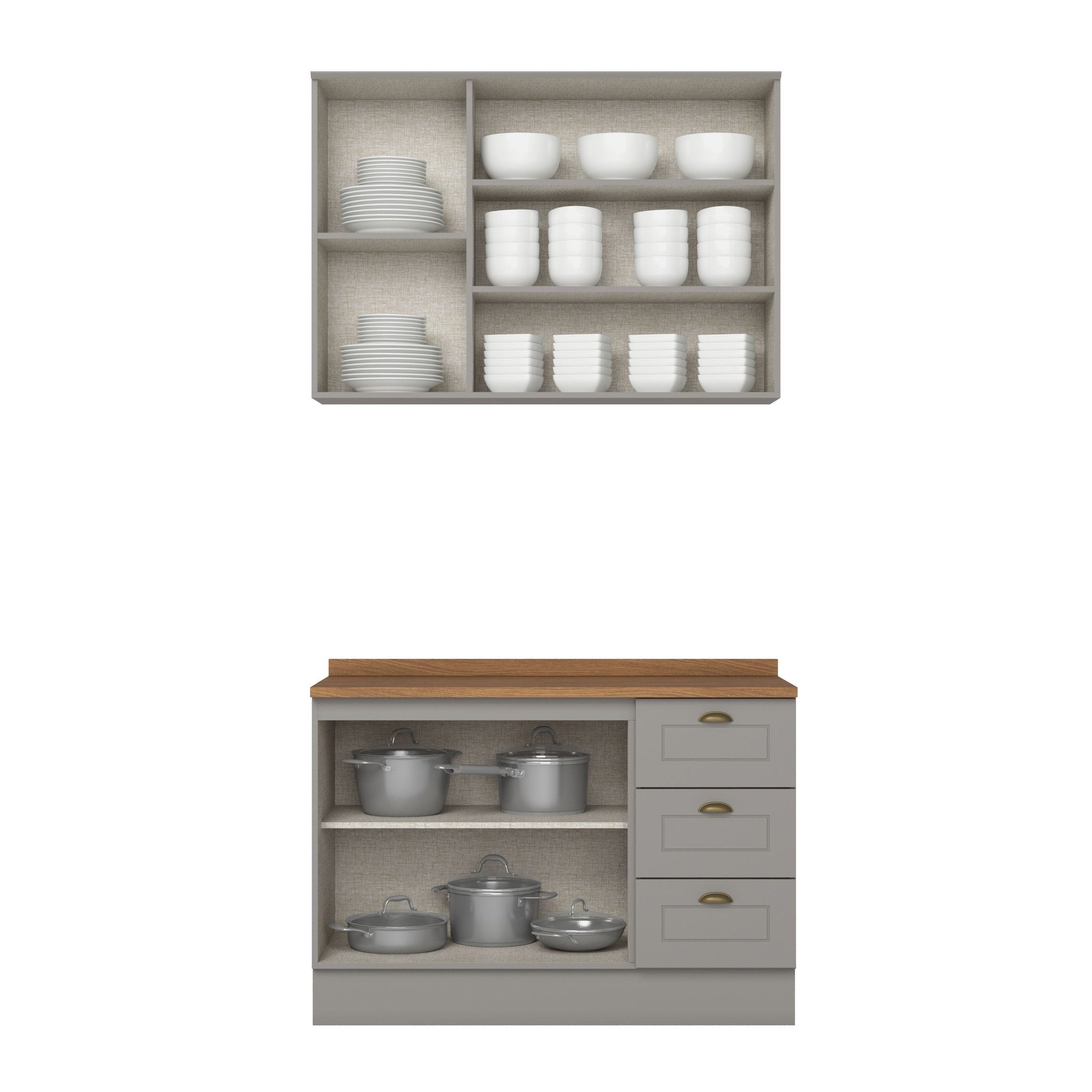 Cozinha Compacta 2 Peças 100% MDF com Balcão Pia e Tampo Cinza/Nature Americana Henn 913398