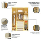 Guarda-Roupa Solteiro 4 Portas Reflecta com Pés e LED 100% MDF Innova Gelius Móveis Bege/Off White
