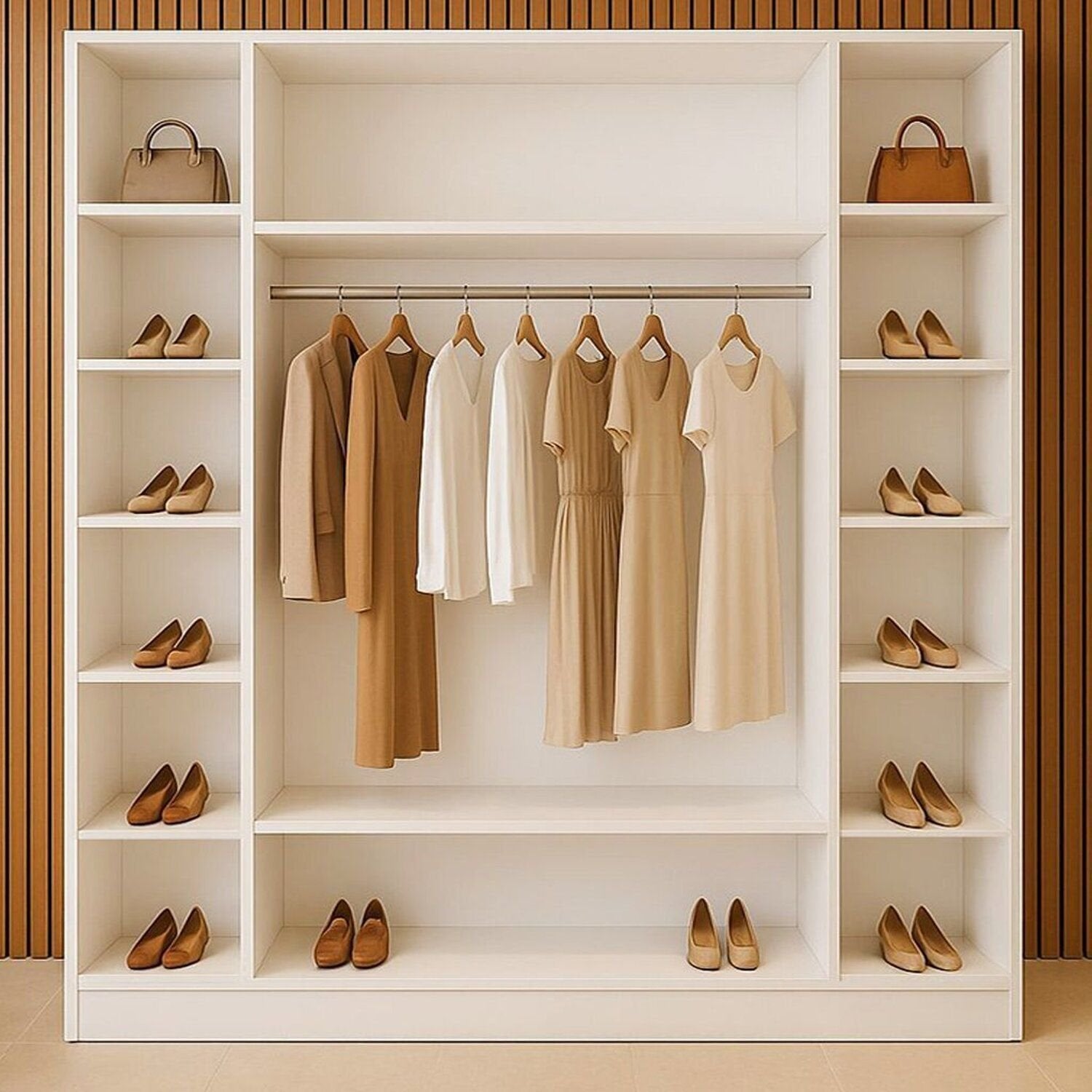 Armário Closet Modular 12 Prateleiras em Colméia e Arara Cabideiro Ana Branco