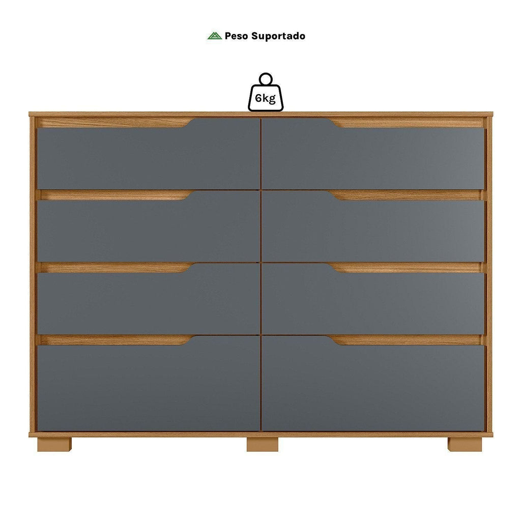 Cômoda para Quarto 8 Gavetas 147cm Georgia Moval Marrom/Freijó/Cinza