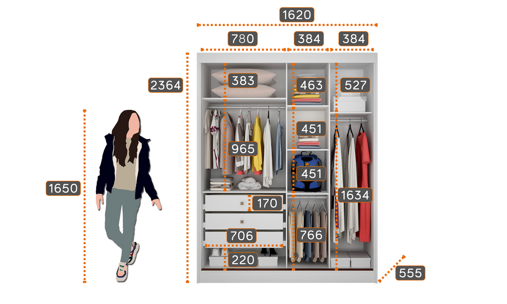 Guarda-Roupa Solteiro 2 Portas 3 Gavetas Ávila Novo Horizonte 100% MDF Branco