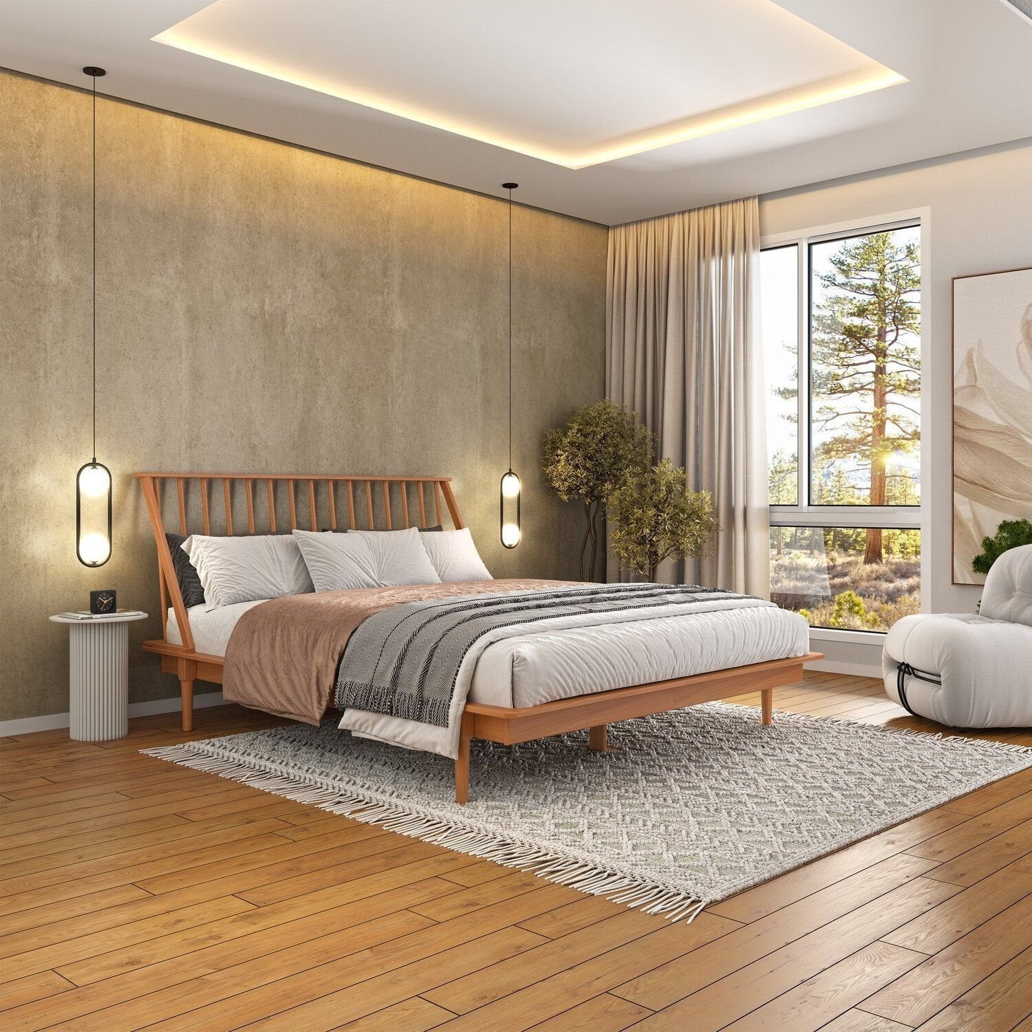 Cama Queen Madeira Maciça Nordik Maison Arven Marrom/Caramel