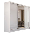 Guarda-Roupa Casal 3 Portas de Correr 4 Gavetas com Espelho Plata Demóbile MDP Branco