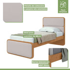 Cama Solteiro Corino Cabeceira Estampada Loop Móveis Lopas Amêndoa Clean/Off White