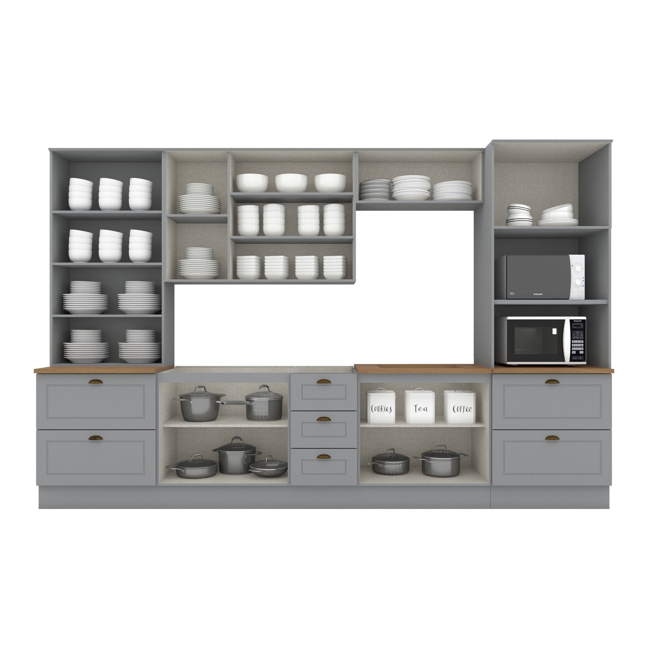 Cozinha Completa Modulada 6 Peças com Cristaleira Emily Espresso Móveis Cinza/Nature