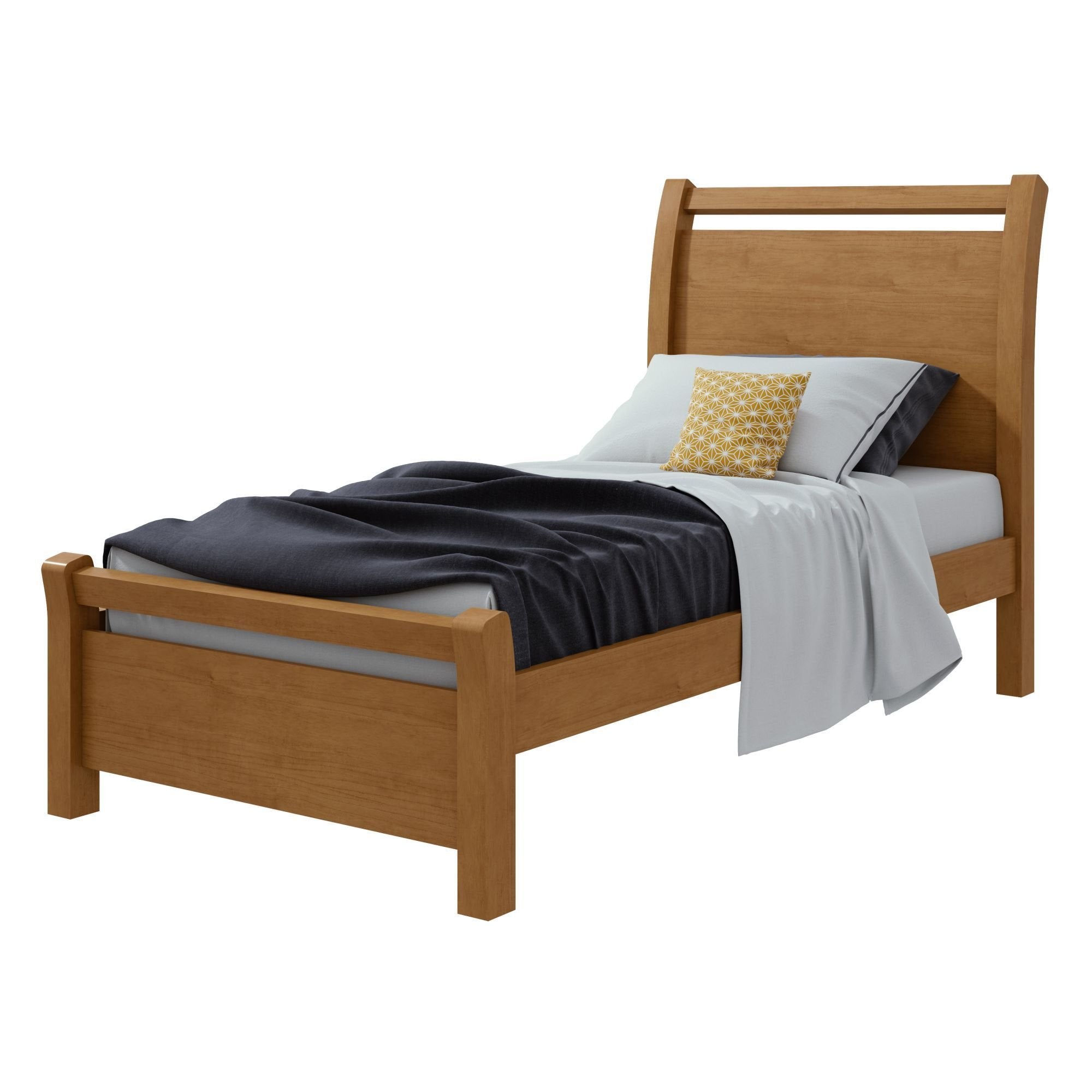 Cama Solteiro Cabeceira Curva MDF Móveis Lopas Reali Plus Amêndoa Clean