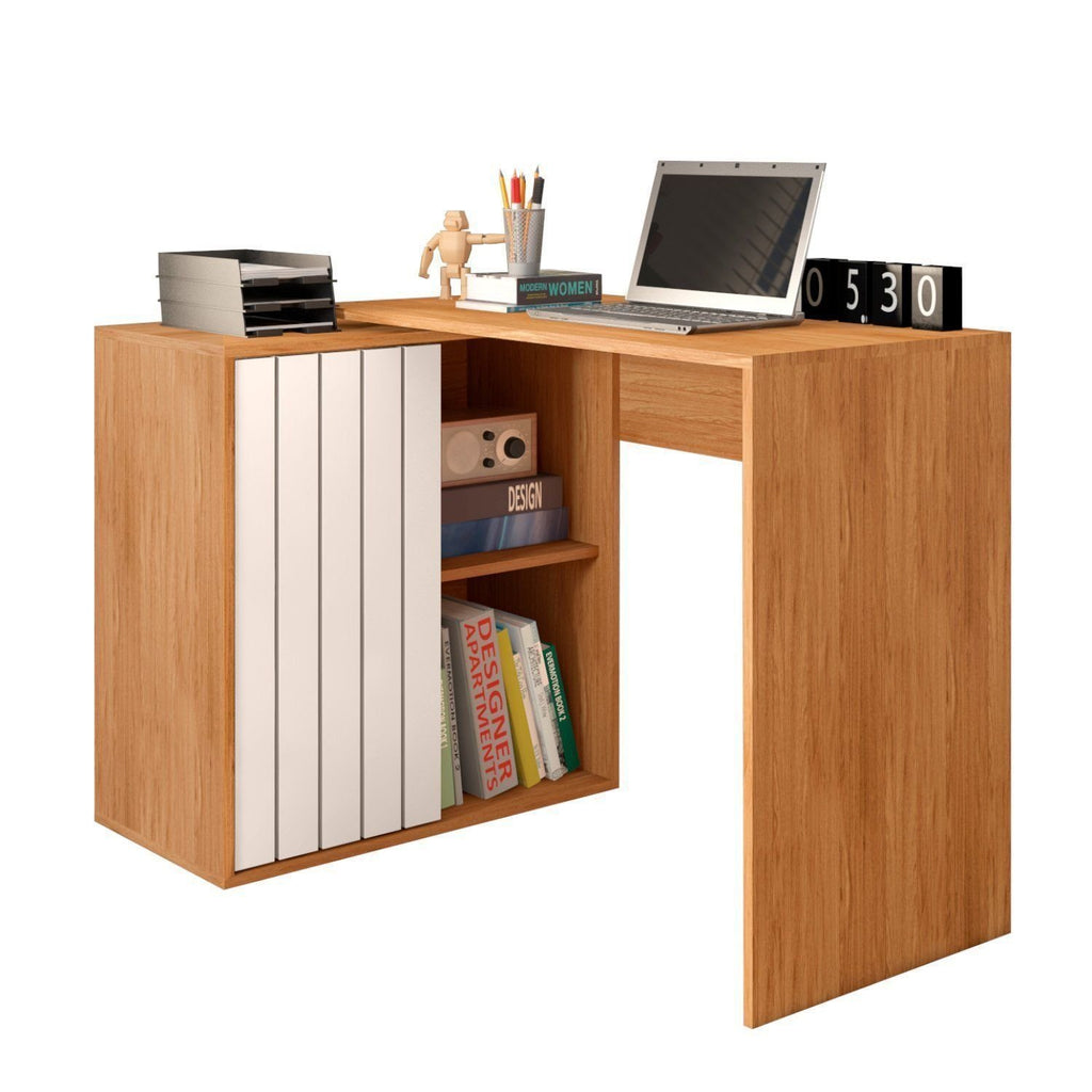 Escrivaninha Mesa Escritório Start 1 Porta 140cm Freijó e Off White Espresso Móveis
