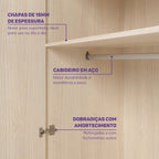 Quarto Infantil Completo Cama Elevada com Cômoda Escrivaninha Armário Artsy e Guarda-Roupa 4 Portas Curió Casatema MadeiraOriginals Natural