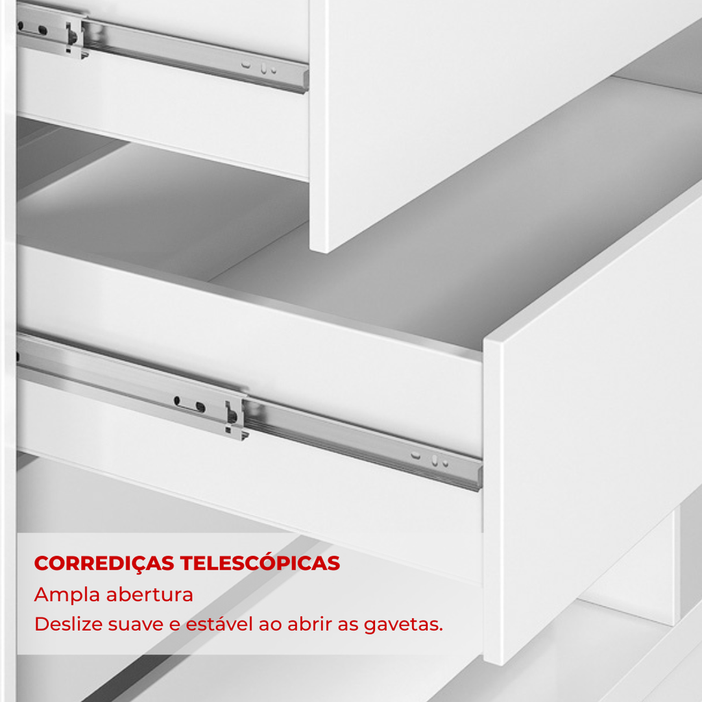 Guarda-Roupa Casal com Espelho Demóbile London 2 Portas de Correr 4 Gavetas 100% MDF Branco