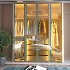 Guarda-Roupa Solteiro 4 Portas Reflecta com Pés e LED 100% MDF Innova Gelius Móveis Bege/Off White