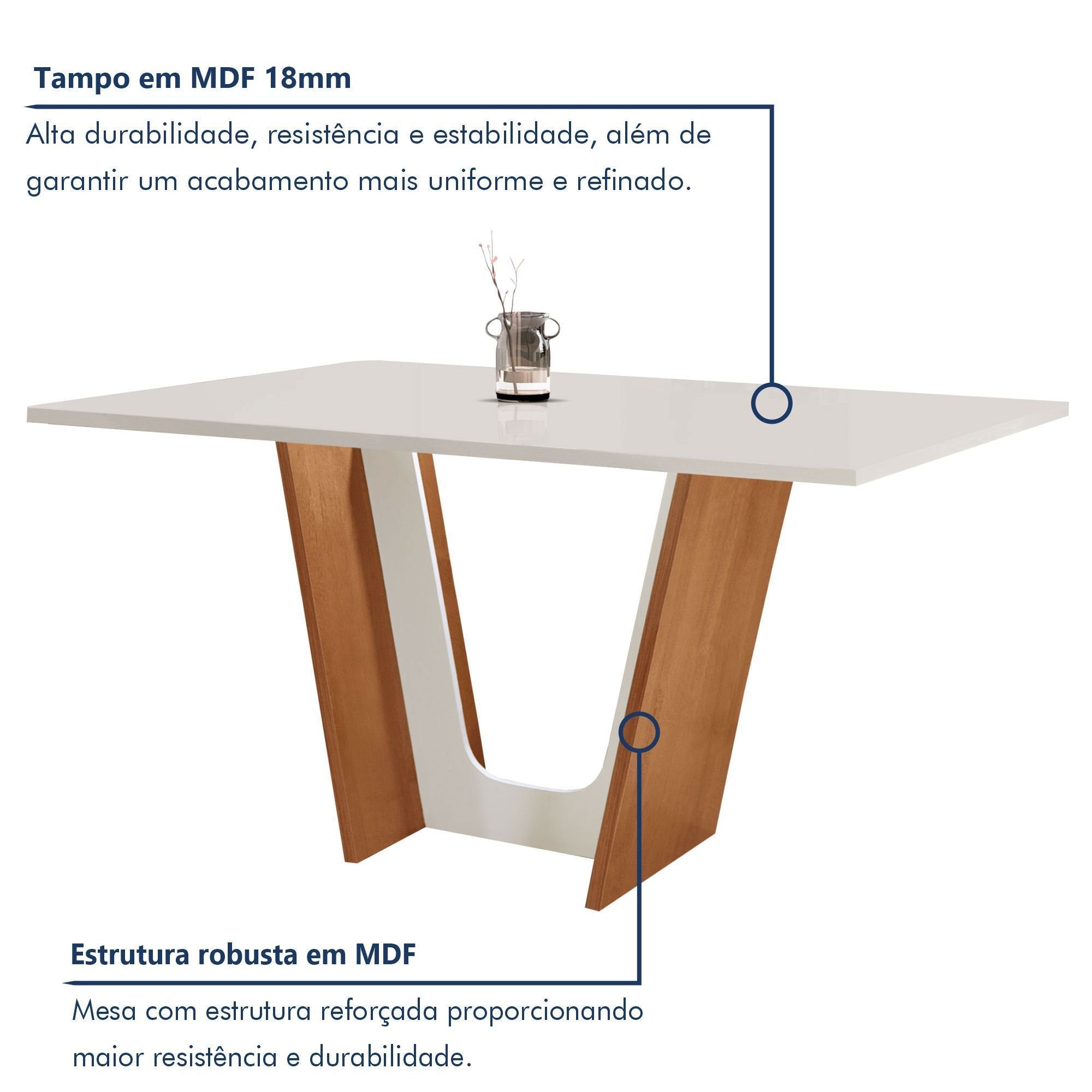 Conjunto Sala de Jantar Mesa Tampo Dakota Plus 160x80cm com 6 Cadeiras Luisa Yescasa