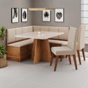 Conjunto Canto Alemão com Baú Mesa 120x77,8cm Tampo Vidro e 2 Cadeiras Milão Viero