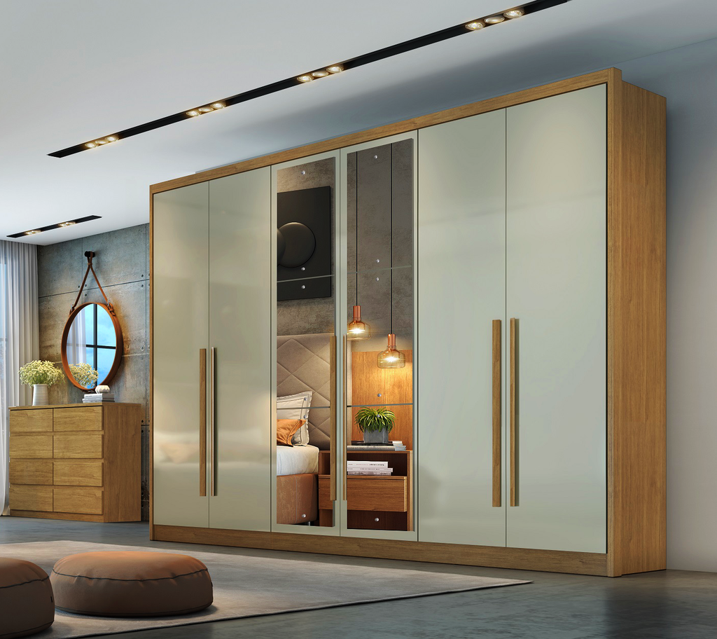 Guarda-Roupa Casal 6 Portas 6 Gavetas Reno Novo Horizonte 100% MDF Marrom/Cumaru/Fendi