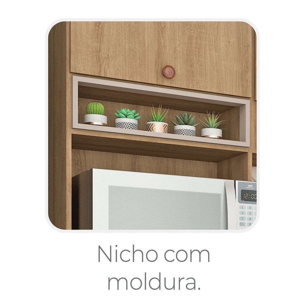 Cozinha Completa Modulada Marti Yescasa 5 Peças Torre Quente Balcão Pia Aéreo Mel/Fendi Cinza