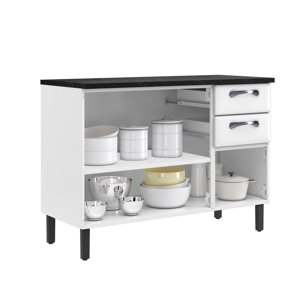 Balcão Cozinha em Aço 3 Portas 2 Gavetas 120cm com Tampo New Premium Itatiaia Branco/Nero Marquina